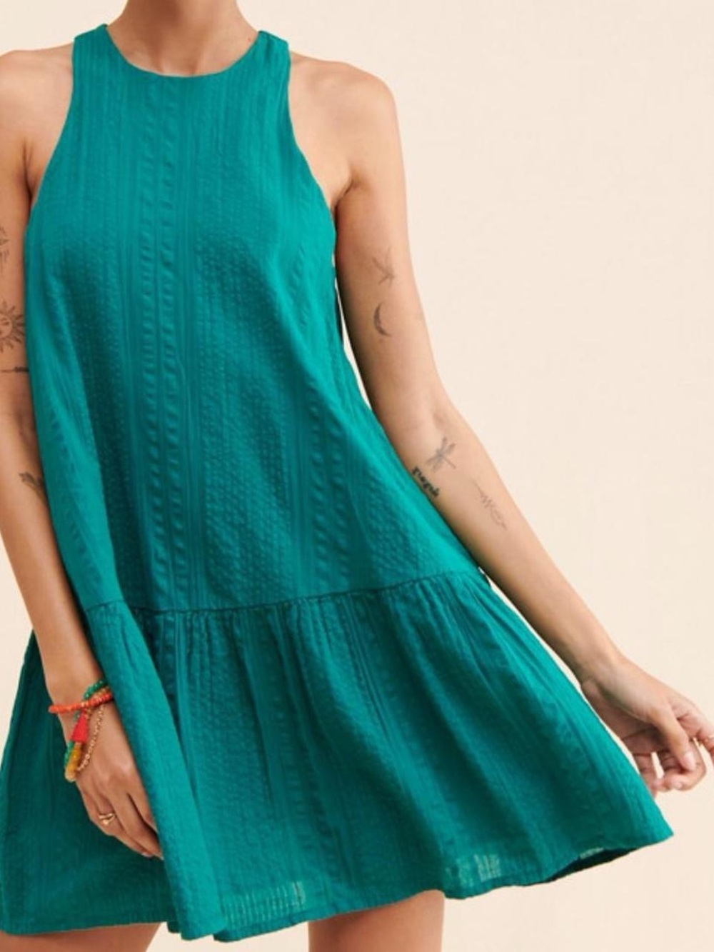 Urban Outfitters Turquoise Maisy High-neck Frock Mini Dress